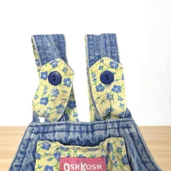 OshKosh BGosh Girls Sz 3-6 Months Denim Overalls Floral USA Vintage Cuff Bow - Picture 5 of 10